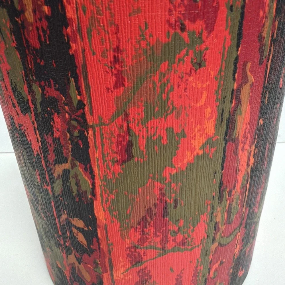Mid Century Modern Ice Bucket Faux Bois Red Brass Handle 10